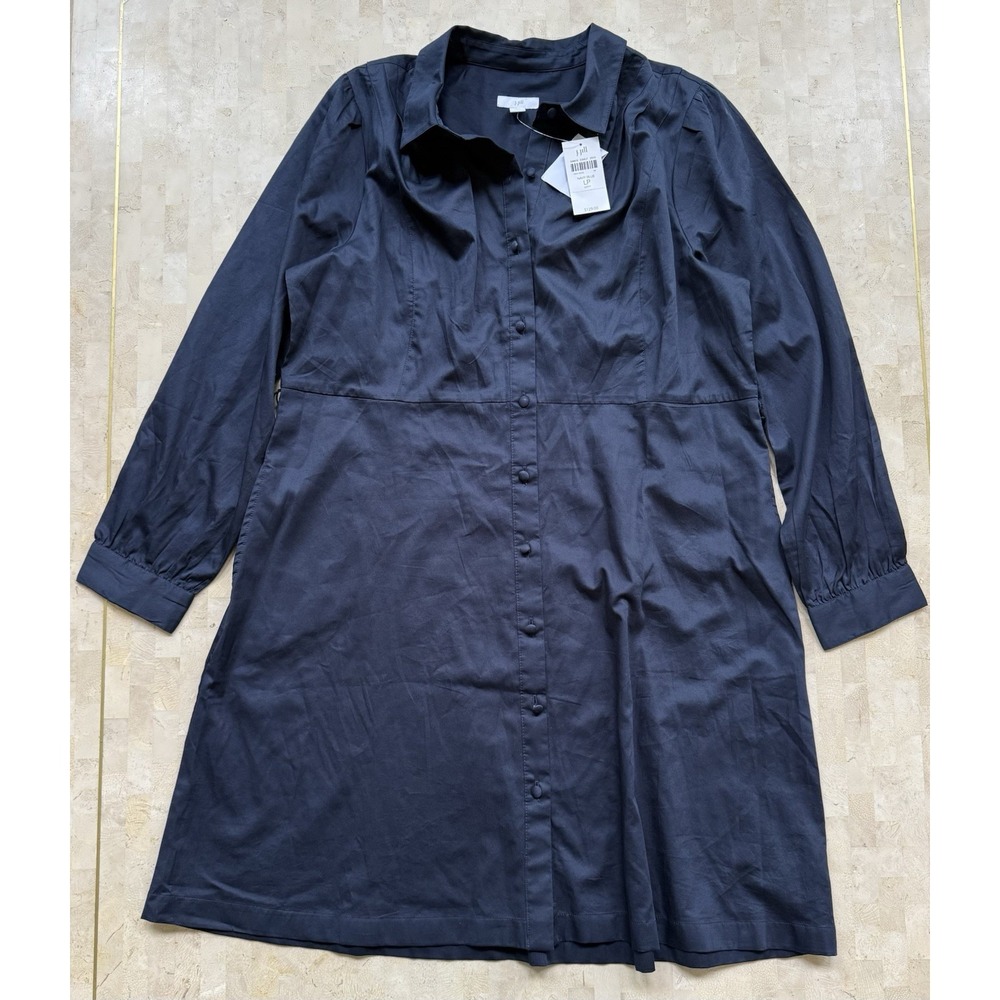 NWT‎ J. Jill Shirt Midi Dress Navy Long Sleeve Button Front Classic Sz LP Petite